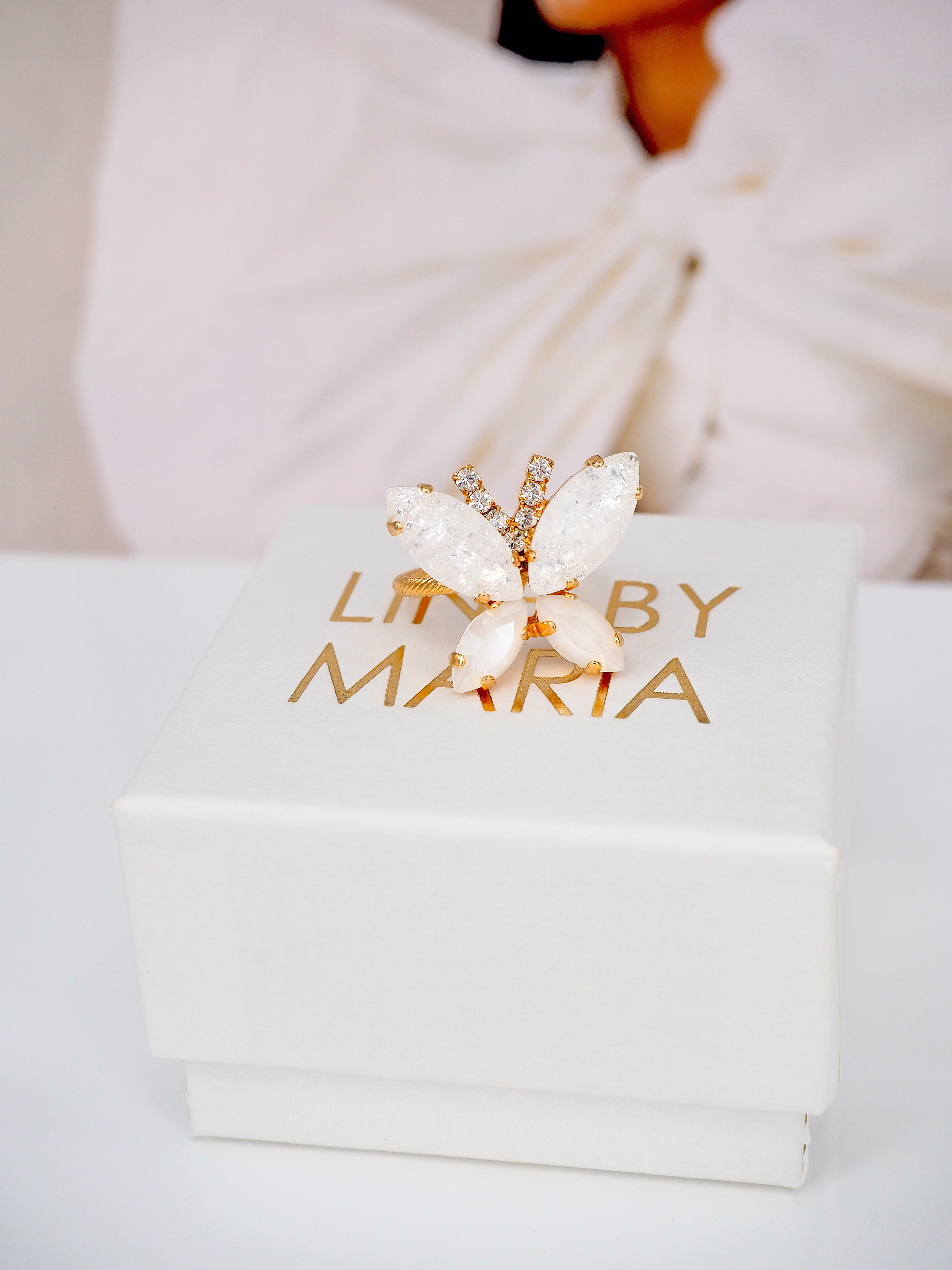 Ring Butterfly White combo Gold