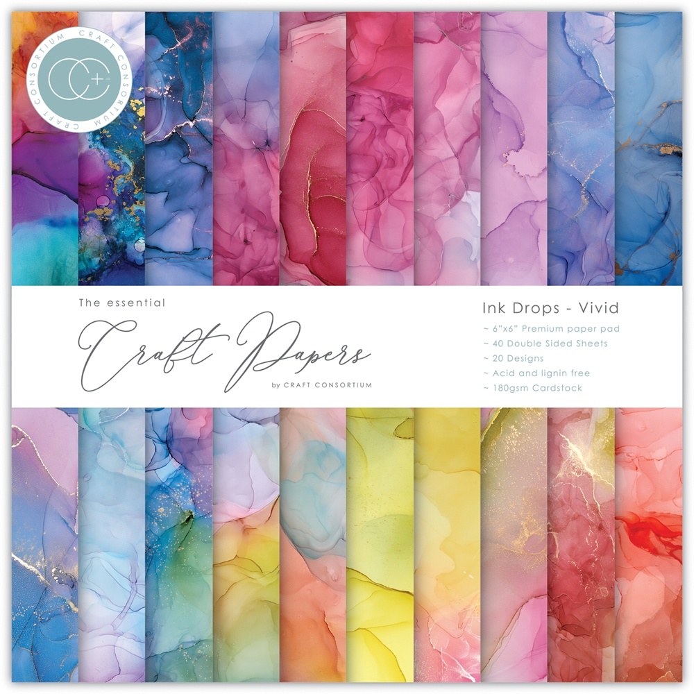 Ink Drops Vivid, 6x6" block, Essential Craft Papers,  Craft Consortium 