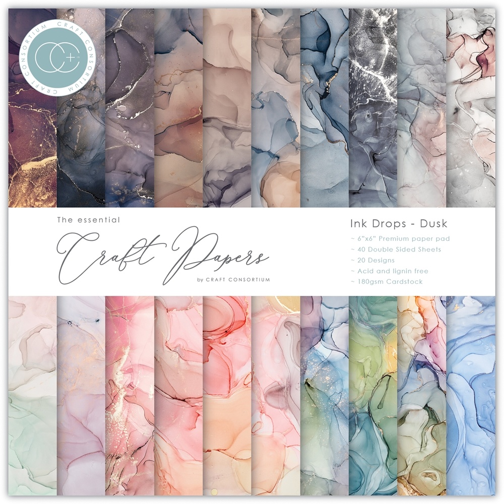 Ink Drops Dusk, 6x6" block, Essential Craft Papers,  Craft Consortium 