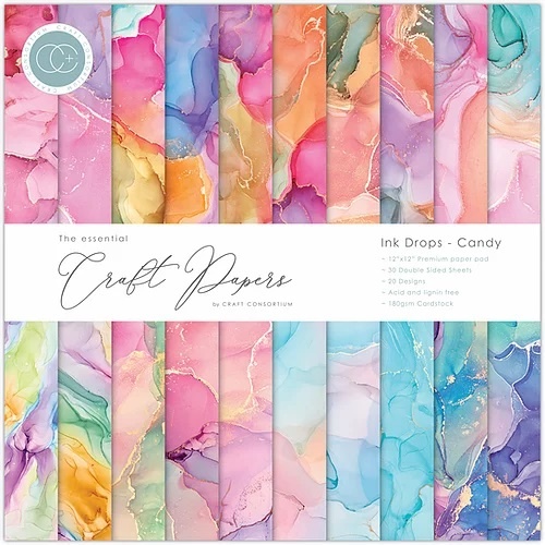 Ink Drops Candy, 12x12" block, Essential Craft Papers,  Craft Consortium 