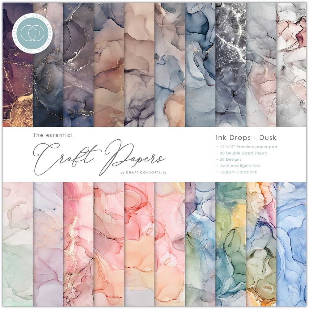Ink Drops Dusk, 12x12" block, Essential Craft Papers,  Craft Consortium 