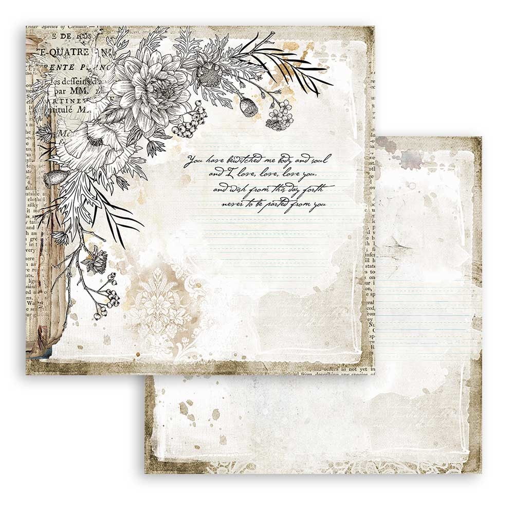 Romantic Journal Corner with Flower, 12"x12", dubbelsidigt, Stamperia