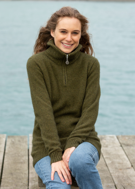 Noble Wilde Tröja i Merino/Possum, Teak Half Zip