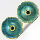 Josef Ekberg (1920s) Two Art Deco Candleholders with Green Luster Glaze 8 cm