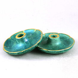 Josef Ekberg (1920s) Two Art Deco Candleholders with Green Luster Glaze 8 cm
