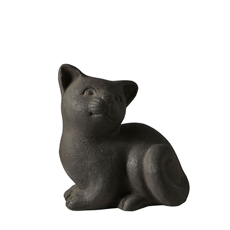 Cat - Statue - Terracotta - Brown mottled - Sitting - 3