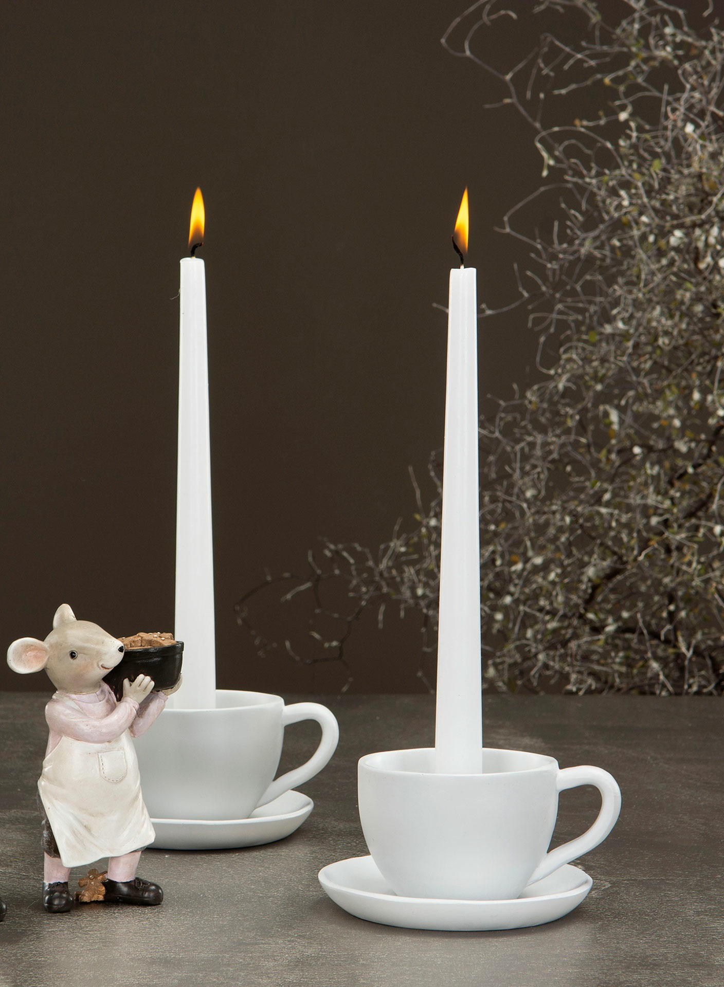 Ljusstake kopp - Ljushållare kaffekopp - Creme - 12x8 cm - 3
