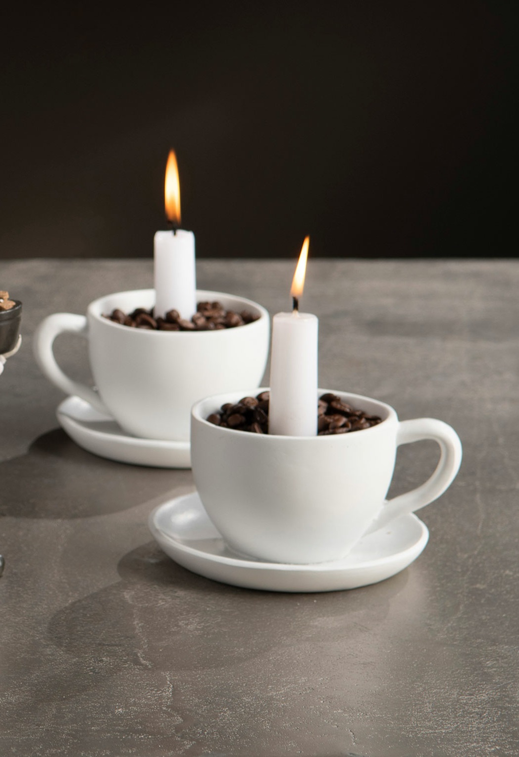 Ljusstake kopp - Ljushållare kaffekopp - Creme - 12x8 cm - 2