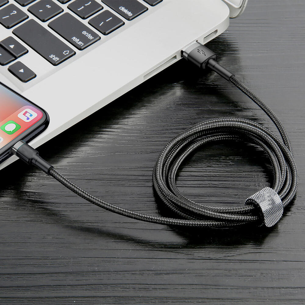 SiGN Kevlar USB-kabel med Lightning 1.5A, 2 m - Grå/Svart - 4