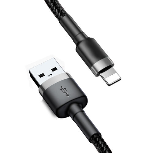 SiGN Kevlar USB-kabel med Lightning 1.5A, 2 m - Grå/Svart