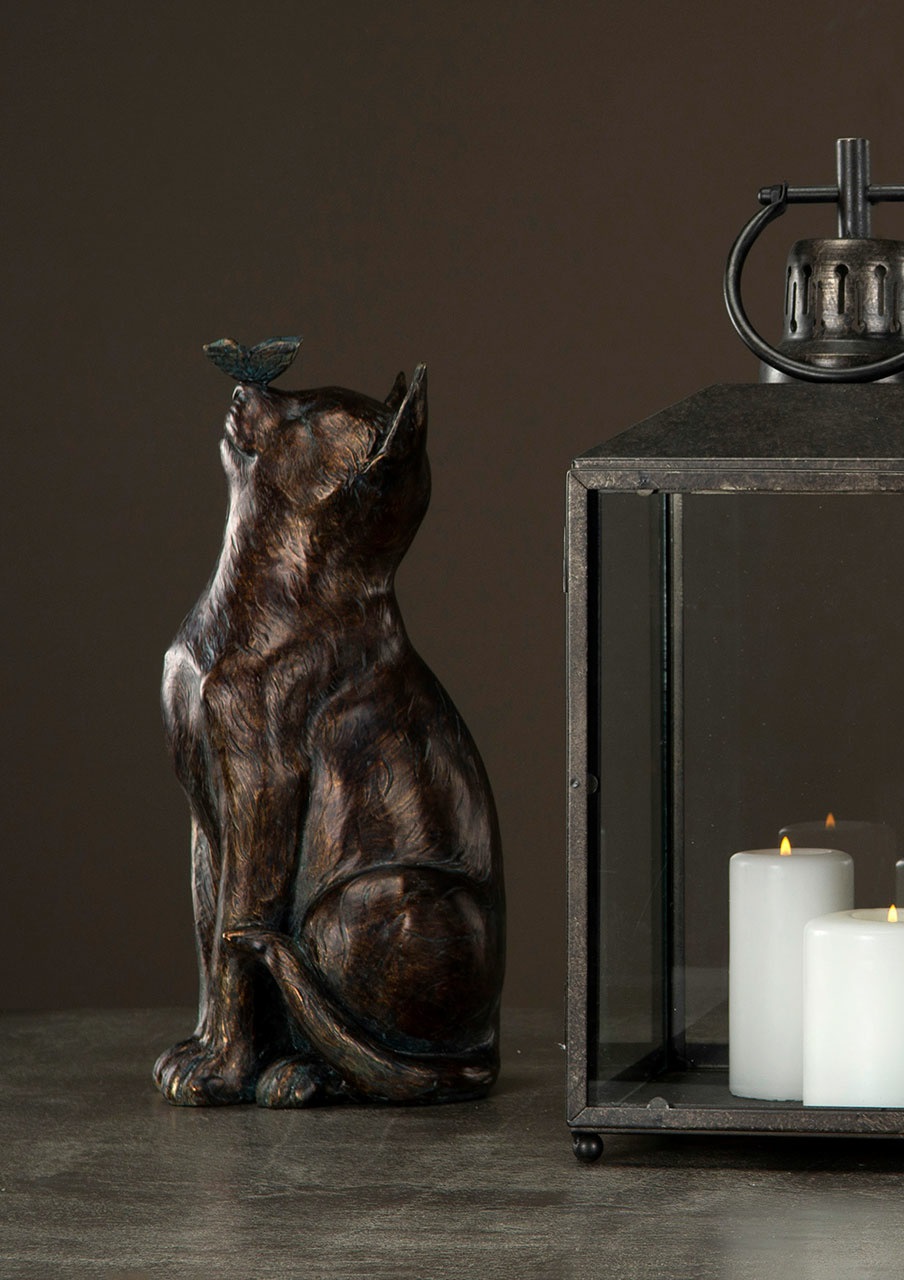 Katt med fjäril - Staty - 17x17x37 cm - 4