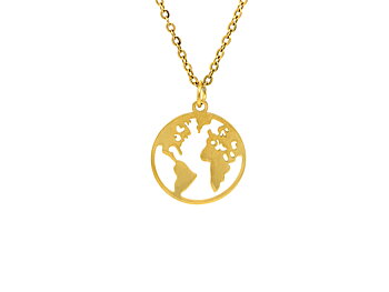 Atlas Jordglob Halsband i Rostfritt Stål Guld, Världsdel Hänge, Karta Accessoar, Världskarta Smycke