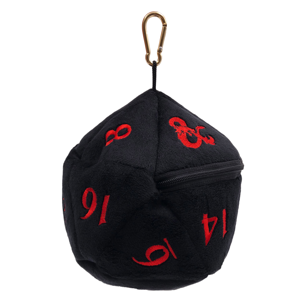 Black and Red D20 Plush Dice Bag for Dungeons & Dragons