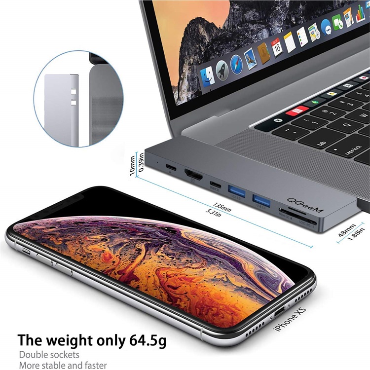 QGeeM Dockningsstation USB-C, 8 in 1  (MacBook Pro) 2xskärm - 6