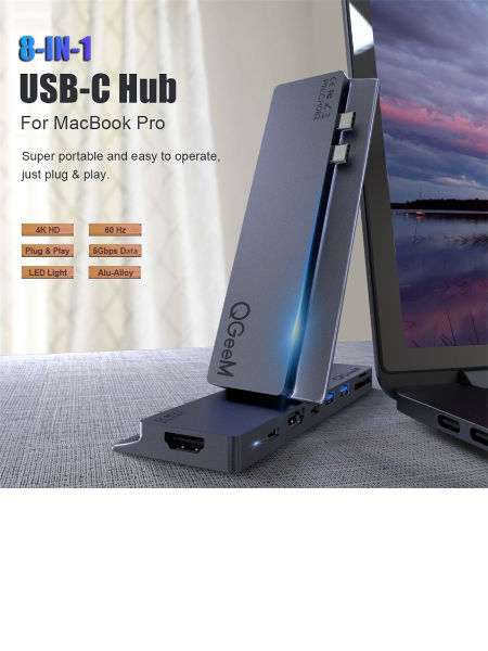  QGeeM Dockningsstation USB-C, 8 in 1  (MacBook Pro) 2xskärm - 20