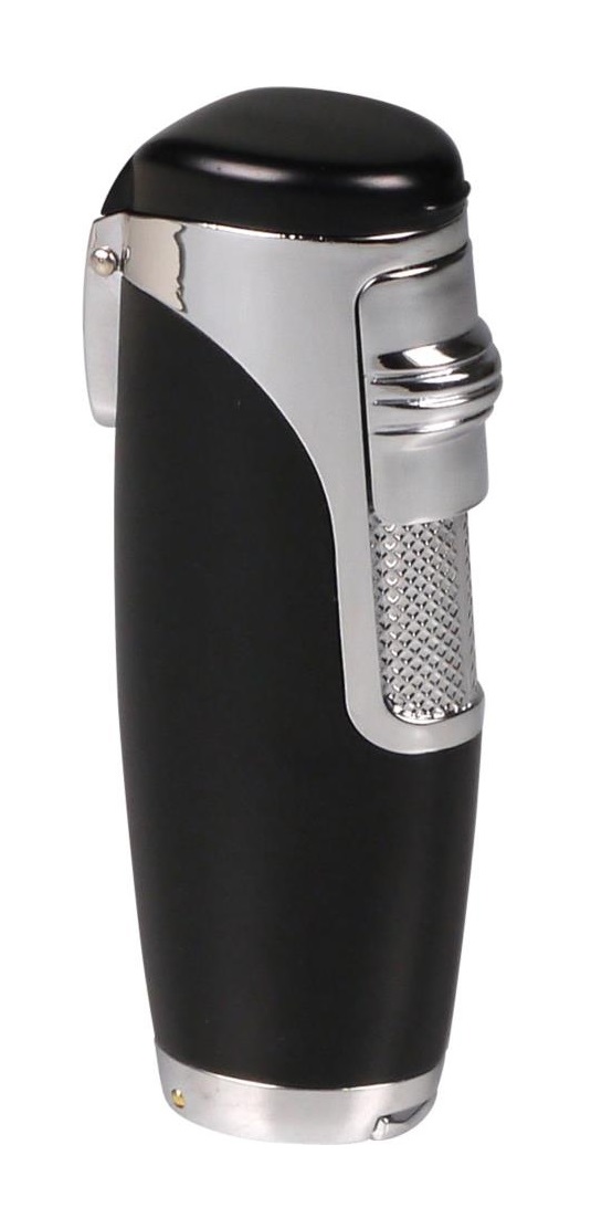Sky III Jet Flame Lighter Round - Inbyggd cigarrborr Black-Chrome