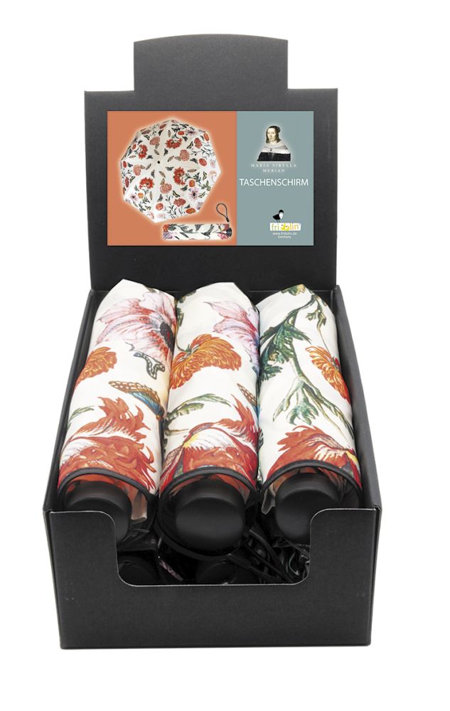 Paraply, mini, Maria Sibylla Merian, Bordsdisplay med 6 st.