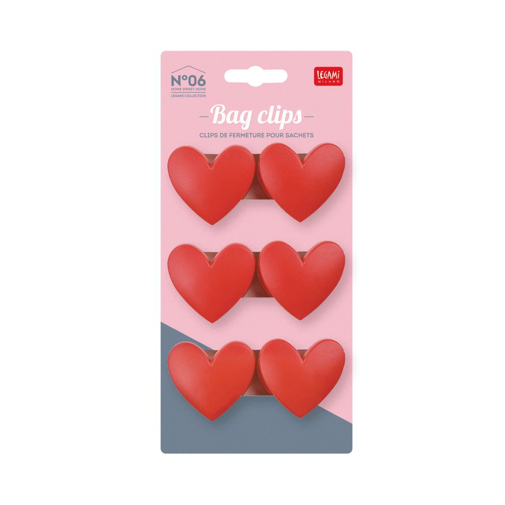 Bag Clips/Påsklämmor, Heart, 6 st