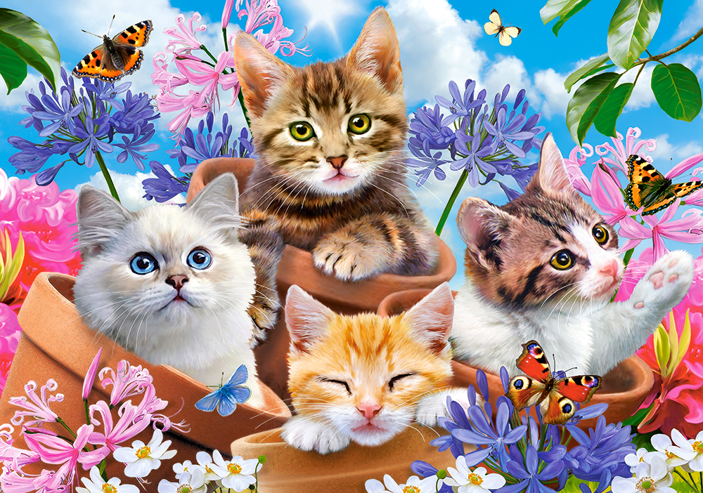 Kittens with Flowers, puslespil med 500 brikker (B-53513)