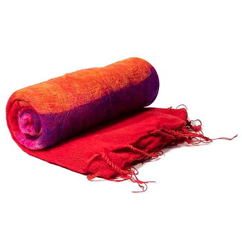 Meditation Shawl Red With Stripes  200X80
