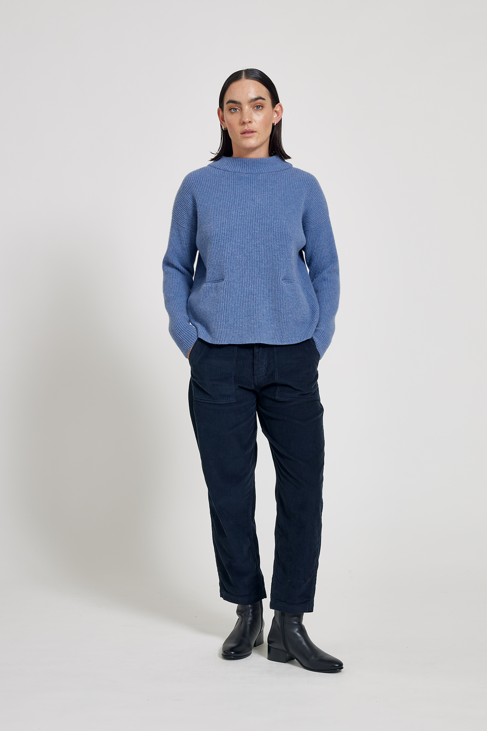 Helga Rib Structured Pocket Sweater Lambswool - Navy - MASKA