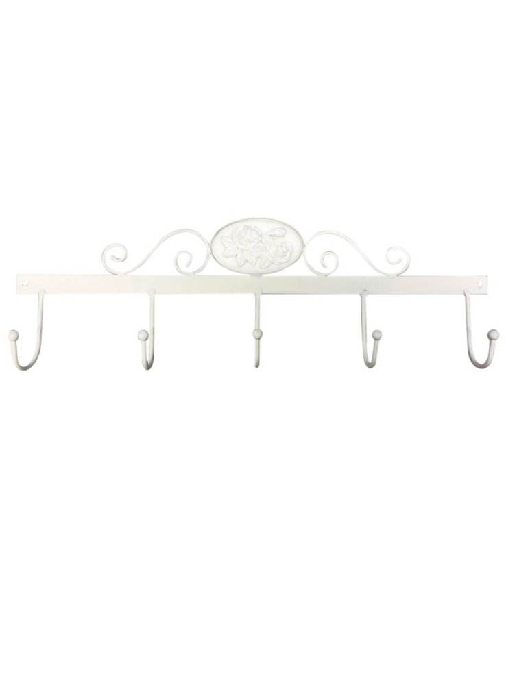 Coat rack with 5 hooks - Roses - Antique - 41x13 cm - 3
