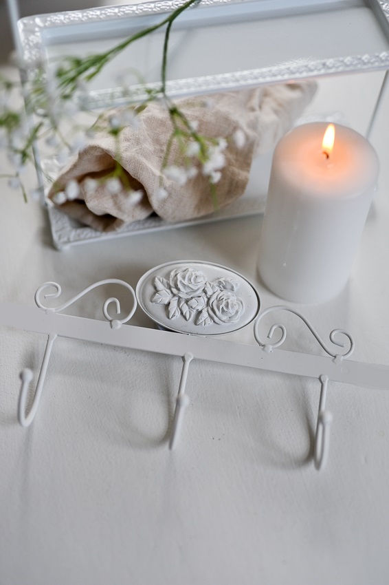 Coat rack with 5 hooks - Roses - Antique - 41x13 cm - 2