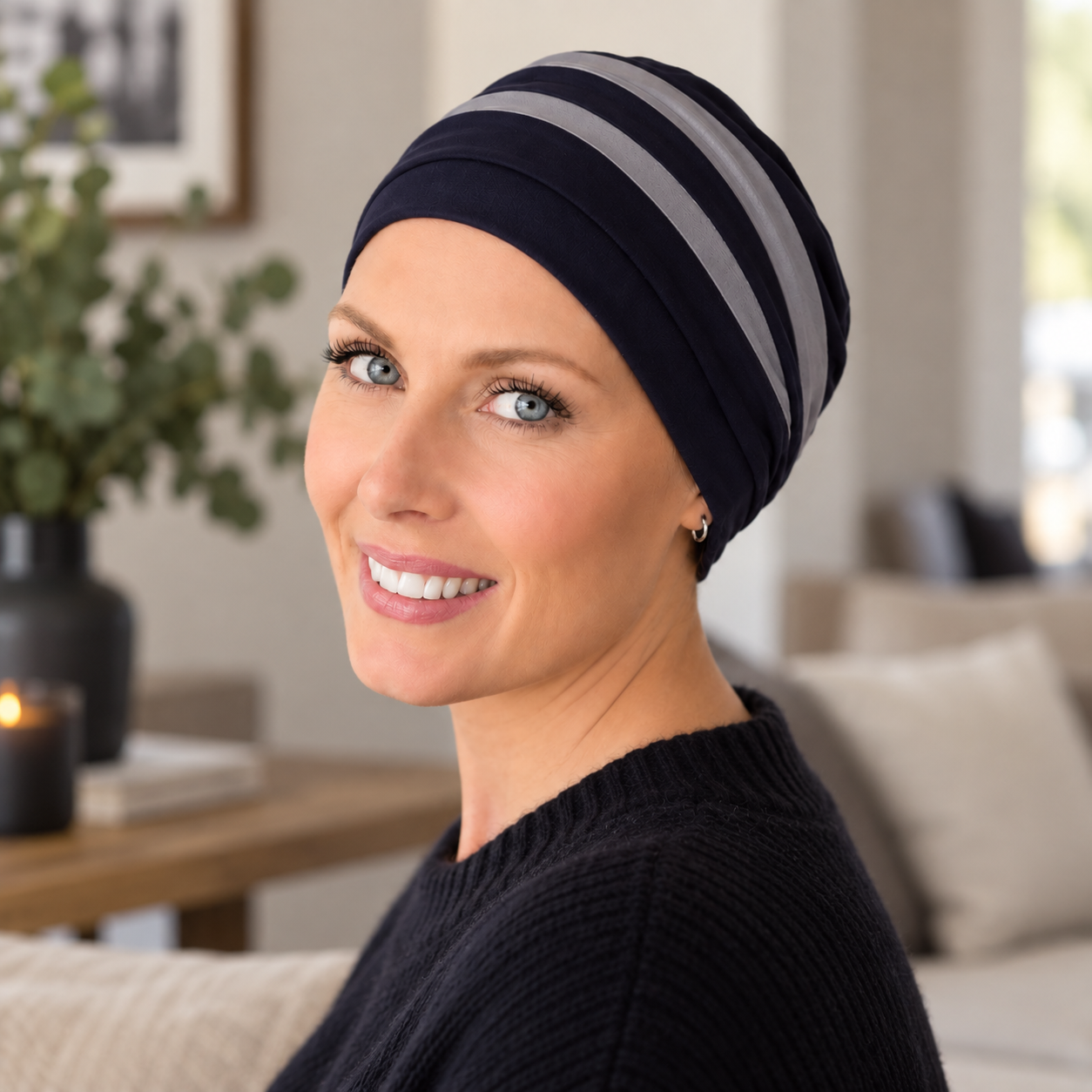 Louise, bambu, ljusblå/mörkblå turban