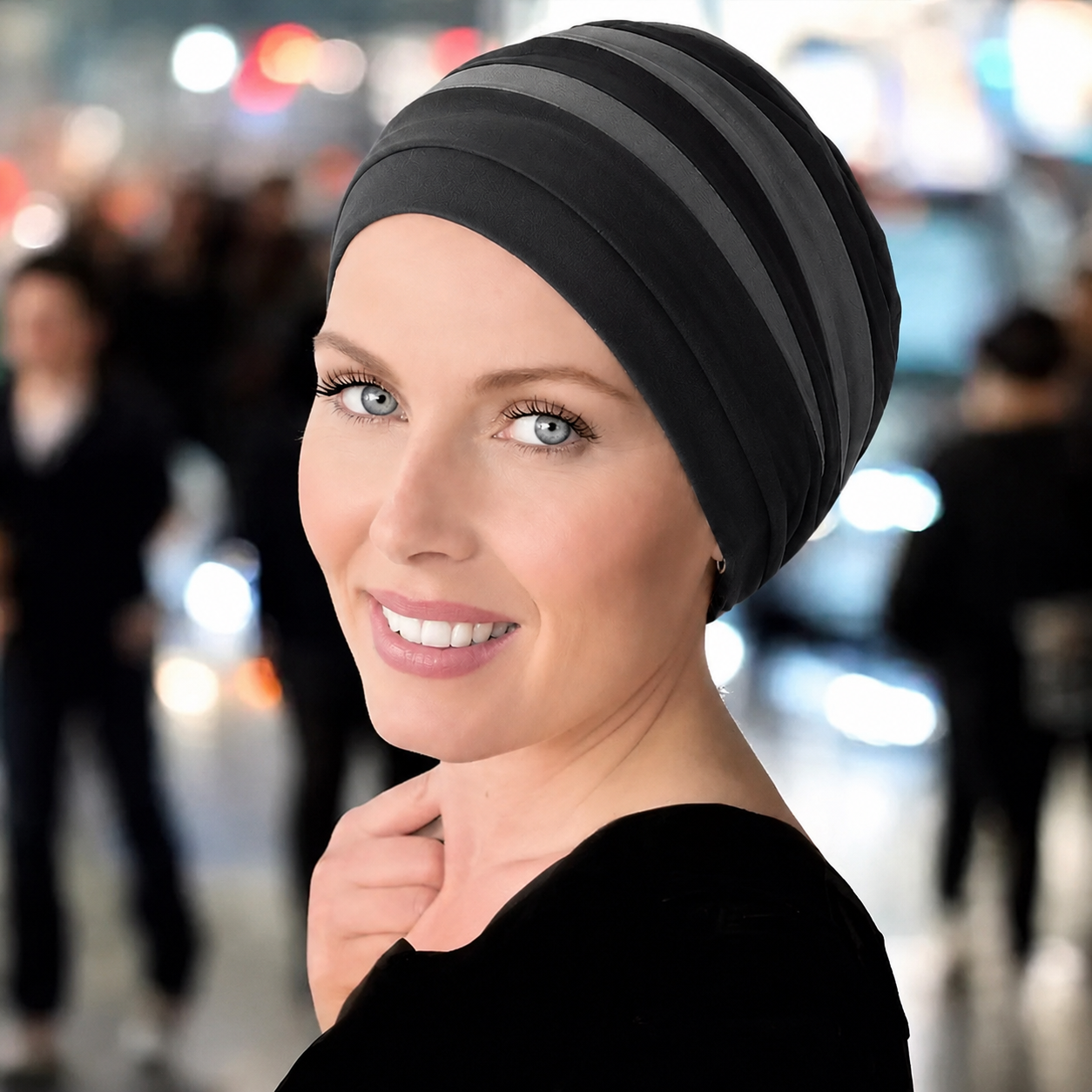 Louise, bambu, grå/svart turban