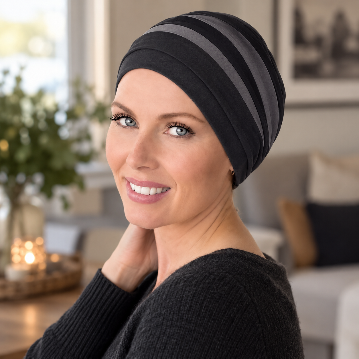 Louise, bambu, grå/svart turban