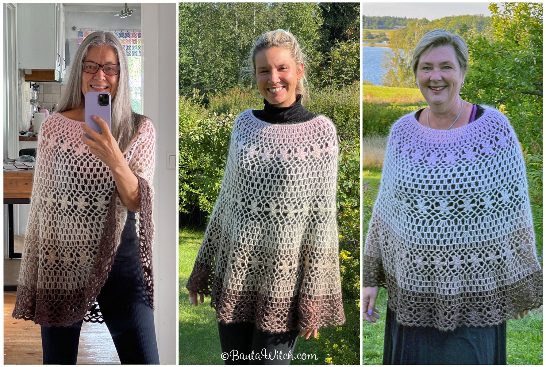 Garnpaket till romantisk poncho med blommor - 6