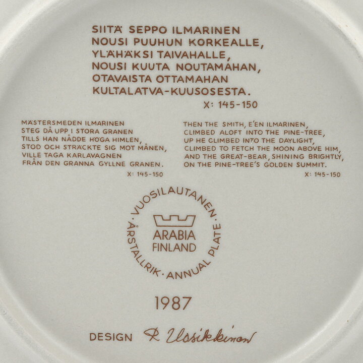 Raija Uosikkinen (Kalevala) Annual Wall Plate 1987 20 cm  [Sample Images] 
