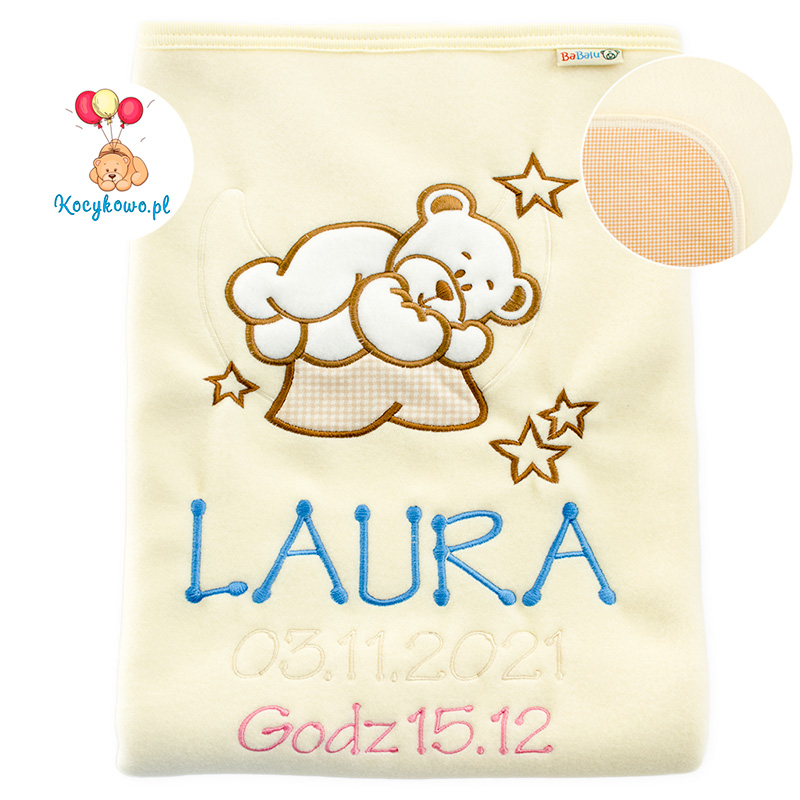 Big blanket with name. Teddy bear on the moon. ecru - 3