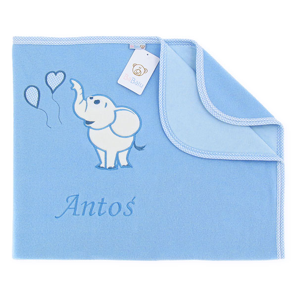 Large blanket with the child's name and elephant with balloons. Color: blue. - 4
