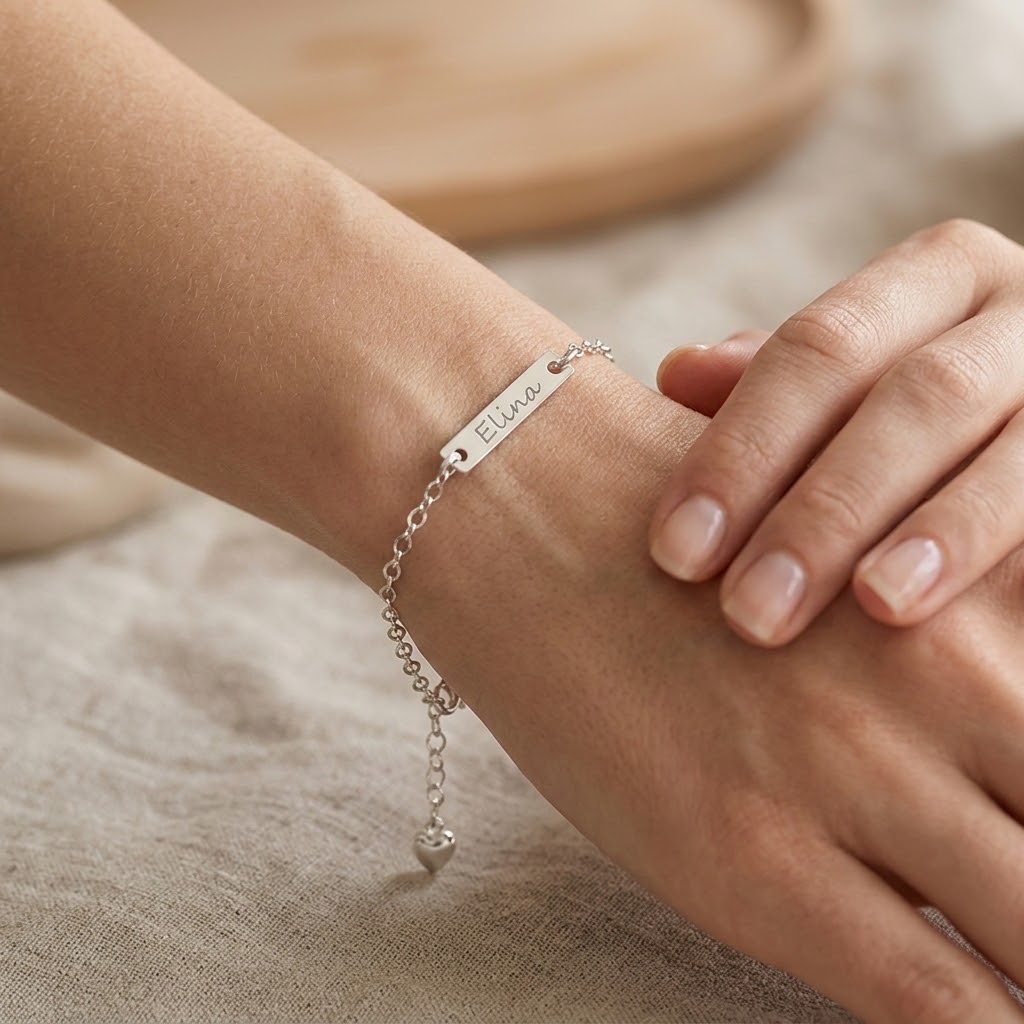 Personligt armband med gravyr, Figaro - Silver - 3