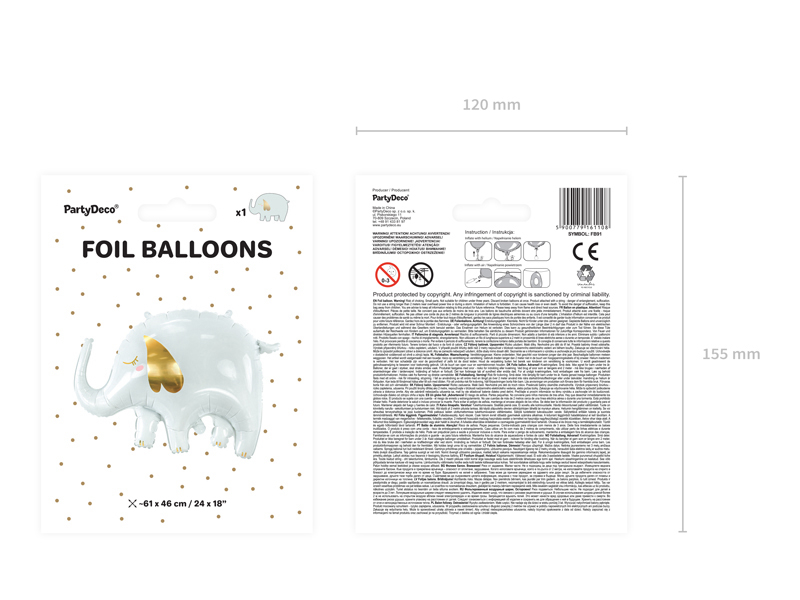 Folie ballong elefant, 83x58 cm - 3