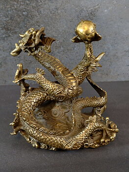 Kinesisk Drake med Klot - Brons Staty