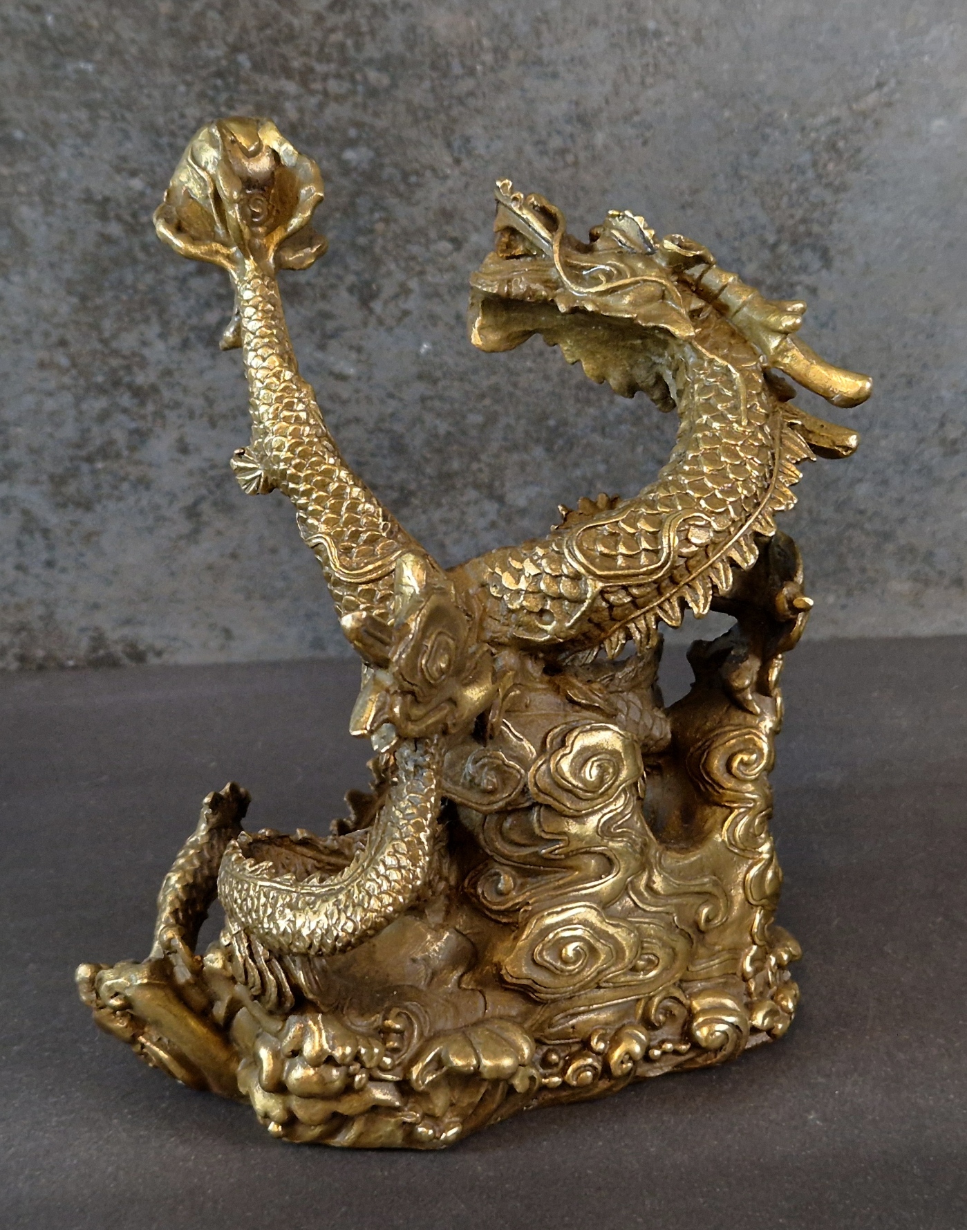 Kinesisk Drake med Klot - Brons Staty - 2