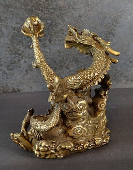 Kinesisk Drake med Klot - Brons Staty