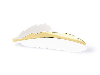 Placeringskort - Fjäder, guld, 10.5x3cm