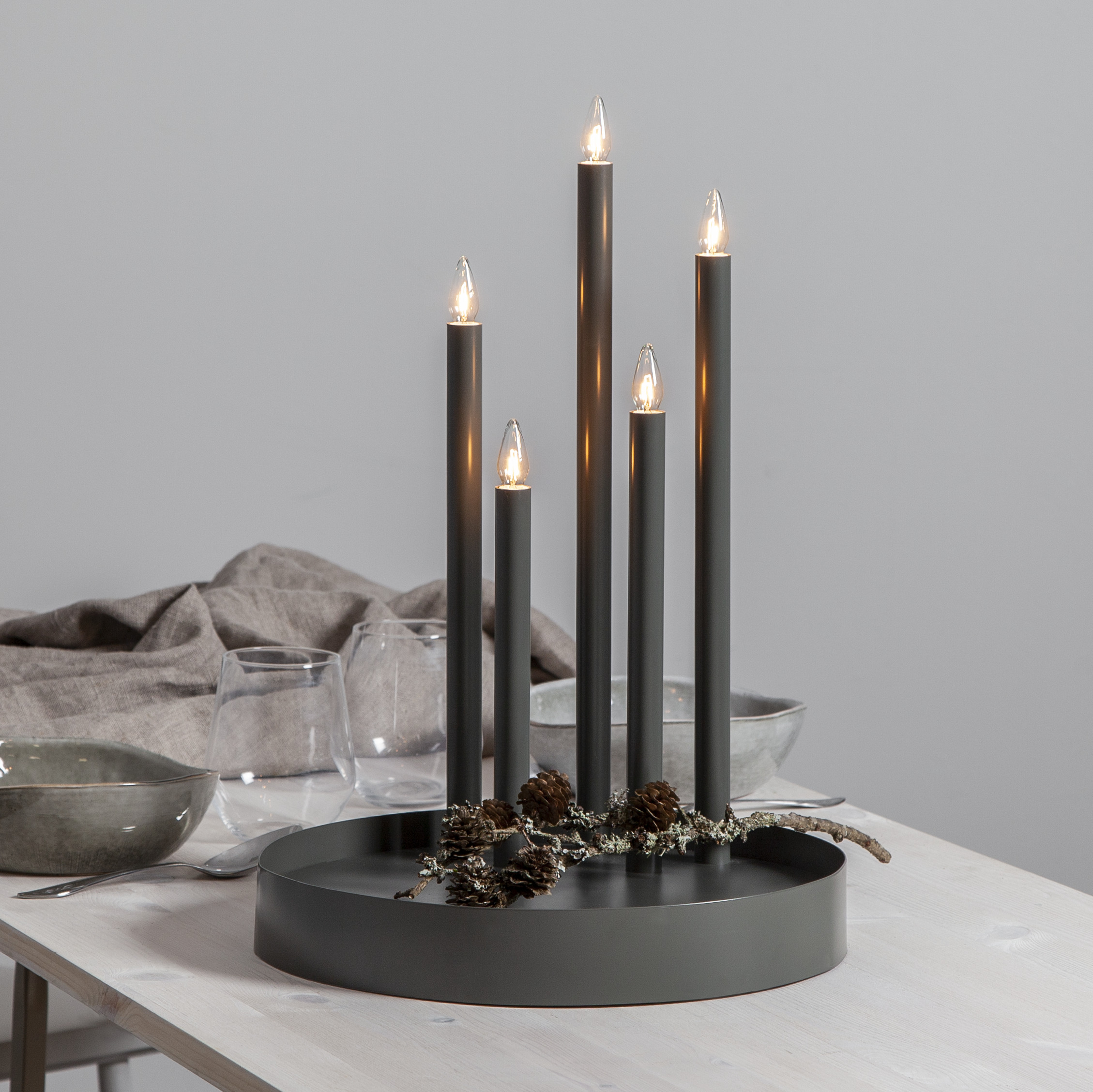 Ljusstake - Adventsljusstake - Grå Deco - 3