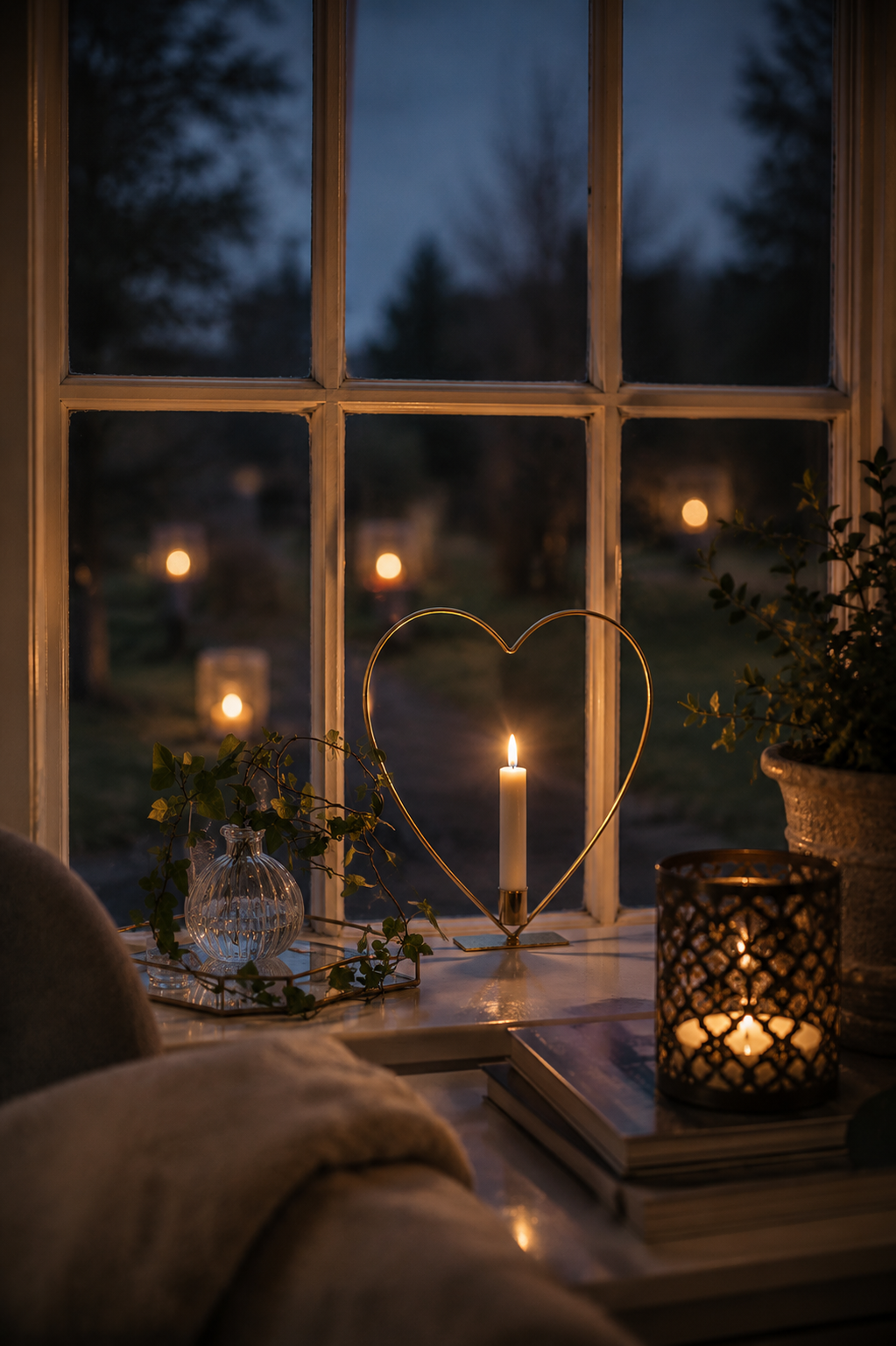 Ljusstake med batteriljus - Heart - 28x28 cm - 2