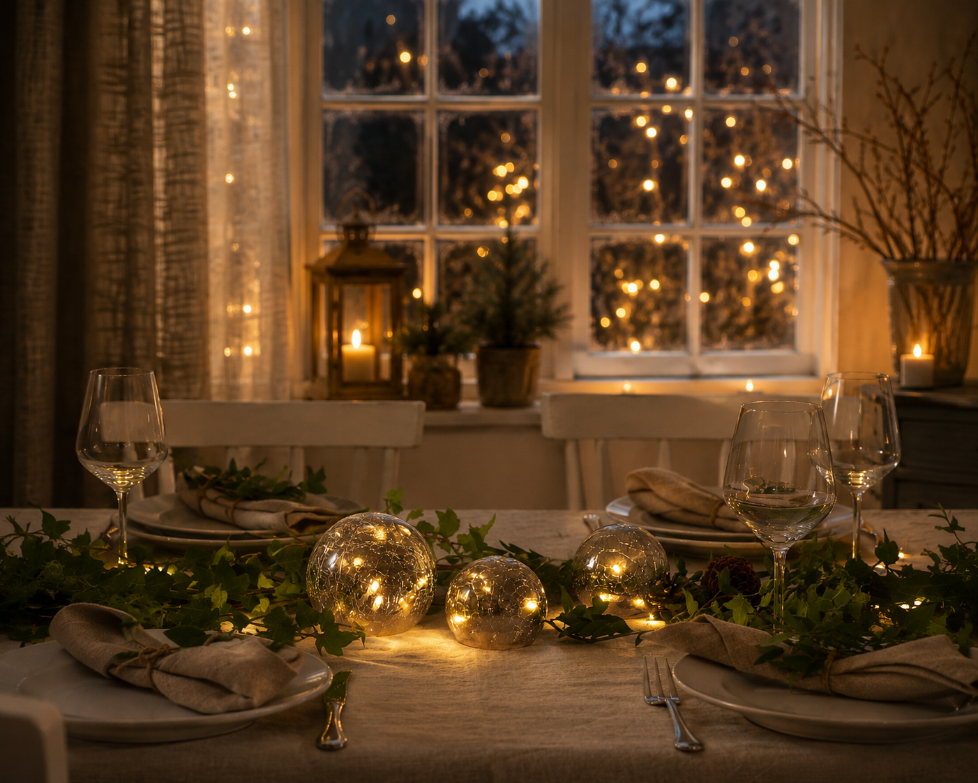 Table decoration - Glass balls with lights - Timer - 3-pack - 3