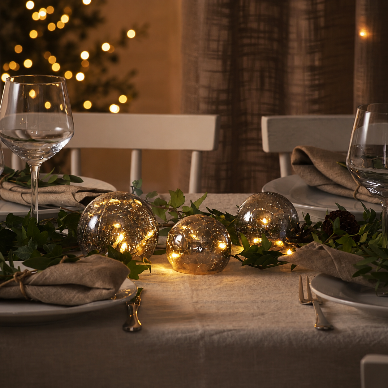 Table decoration - Glass balls with lights - Timer - 3-pack - 2