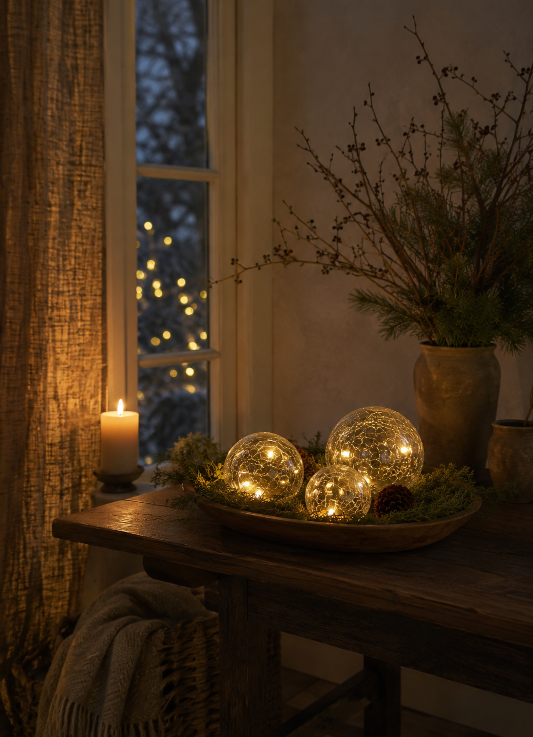 Table decoration - Glass balls with lights - Timer - 3-pack