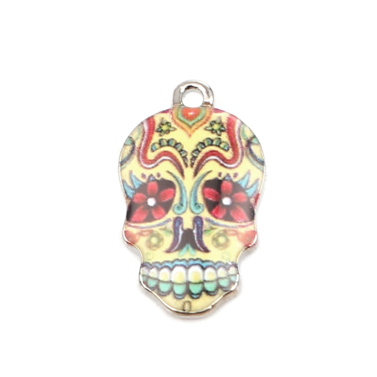 Charm  Enameld skull flower