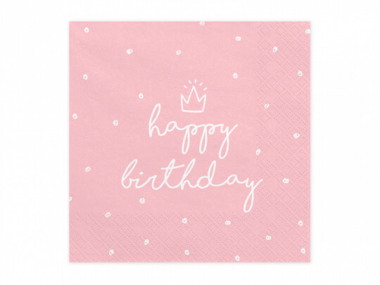 SERVETTER | 20-pack | "Happy Birthday" krona | Rosa