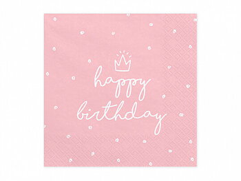 SERVETTER | 20-pack | "Happy Birthday" krona | Rosa