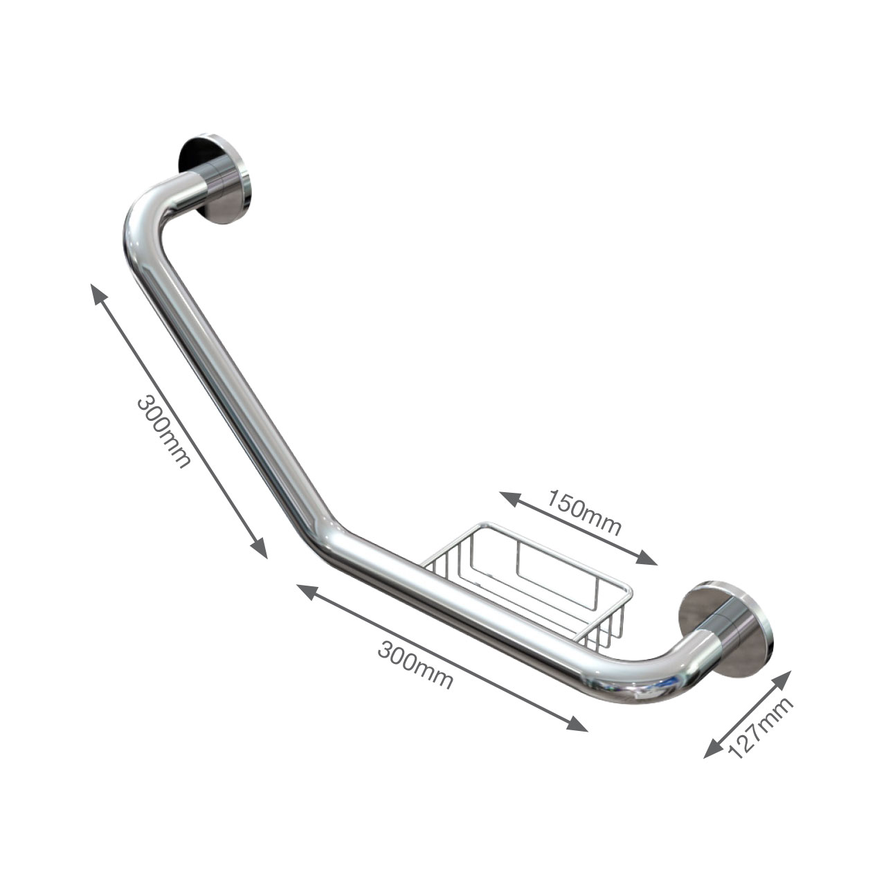 Polished Stainless Steel Grab Rail with Soap Dish 12" / 30cm - 2