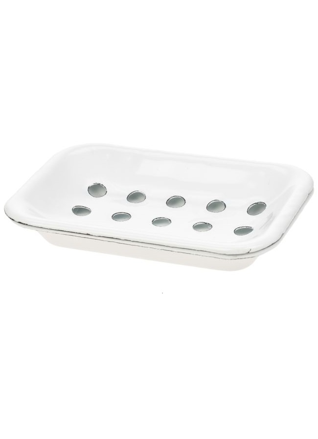 Rustic style soap dish - Enamel - White - 15.5x10.5 cm - 3